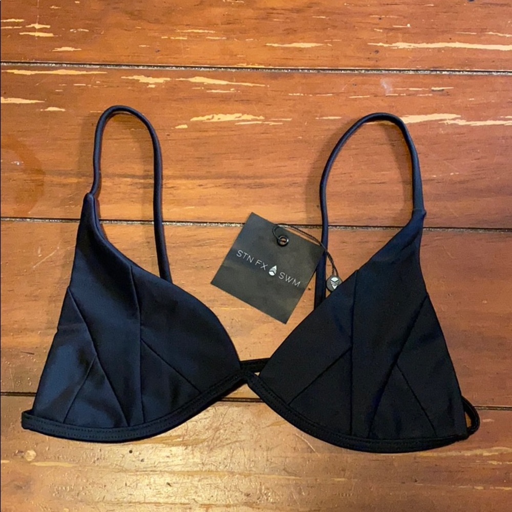 Black stone fox swim bikini top